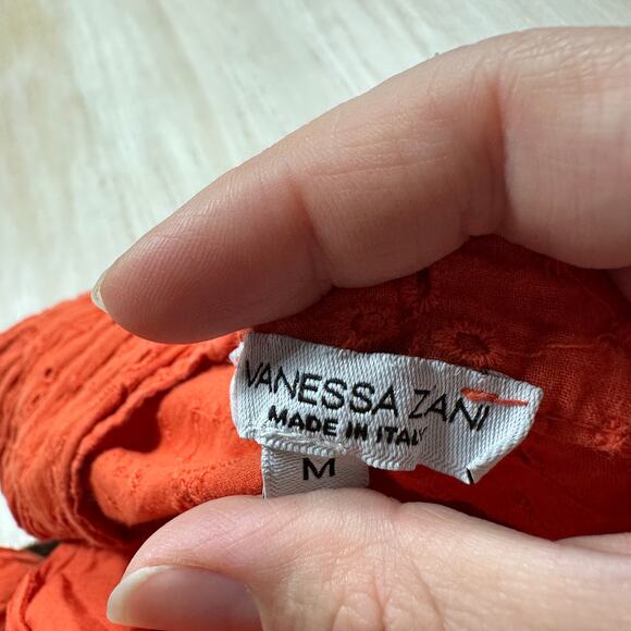 Vanessa Zani New Made In Italy Orange Cotton Eyelet Midi Casual Dress Medium - Picture 9 of 12